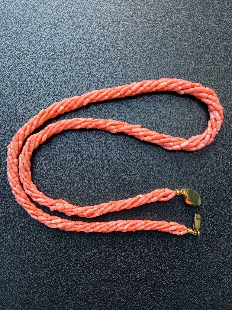 Handcrafted Angel Skin Coral Twist Bead Necklace Pink